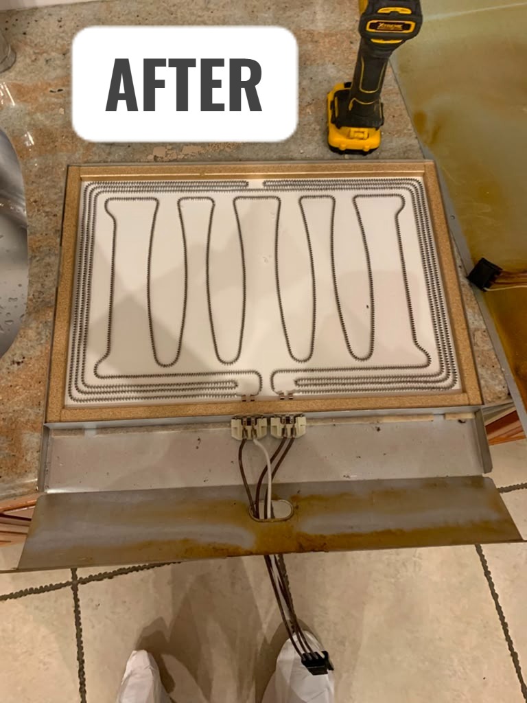 New oven heating element installed after repair to restore proper oven heating